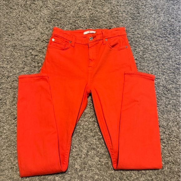 7 For All Mankind Bright Orange Jeans Size 26 - Picture 1 of 7